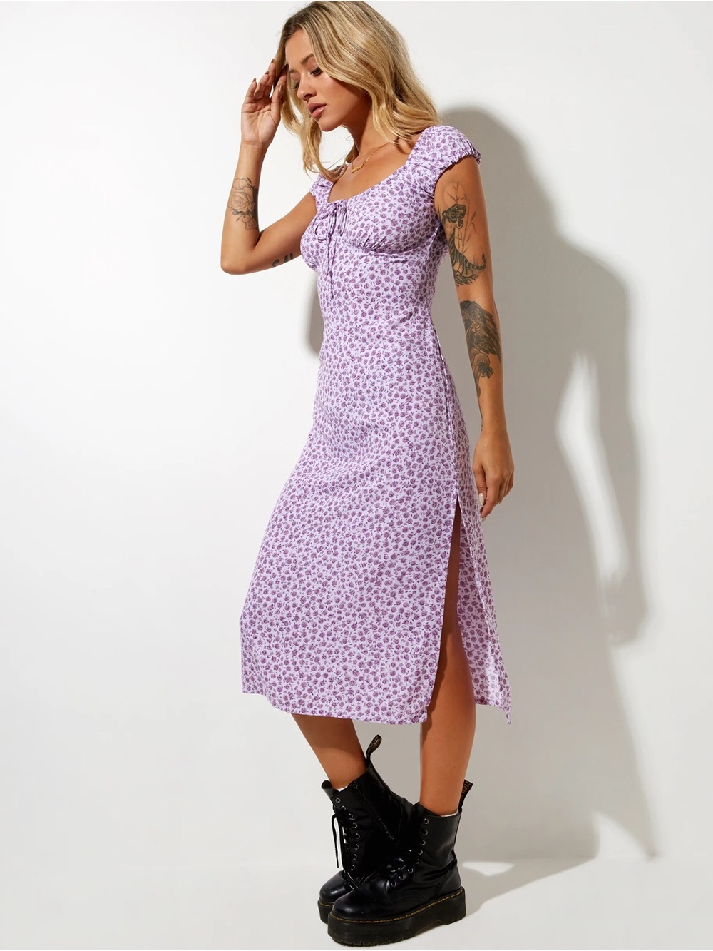 NWT MOTEL ROCKS Lona Dress in Ditsy Rose Lilac size L